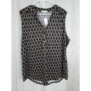 Joie De Vivre Black Sleeveless Tank Top Shirt Gold Accents Sequins 2XL NWT
